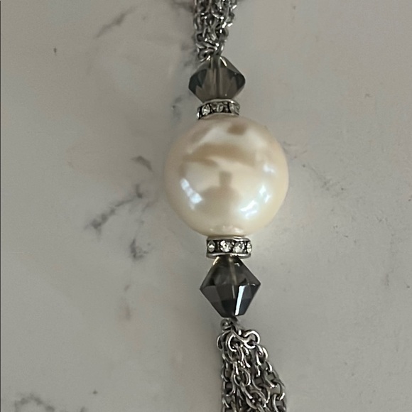 Silver Multi-Strand Necklace with Creamy White Beads - Picture 4 of 8